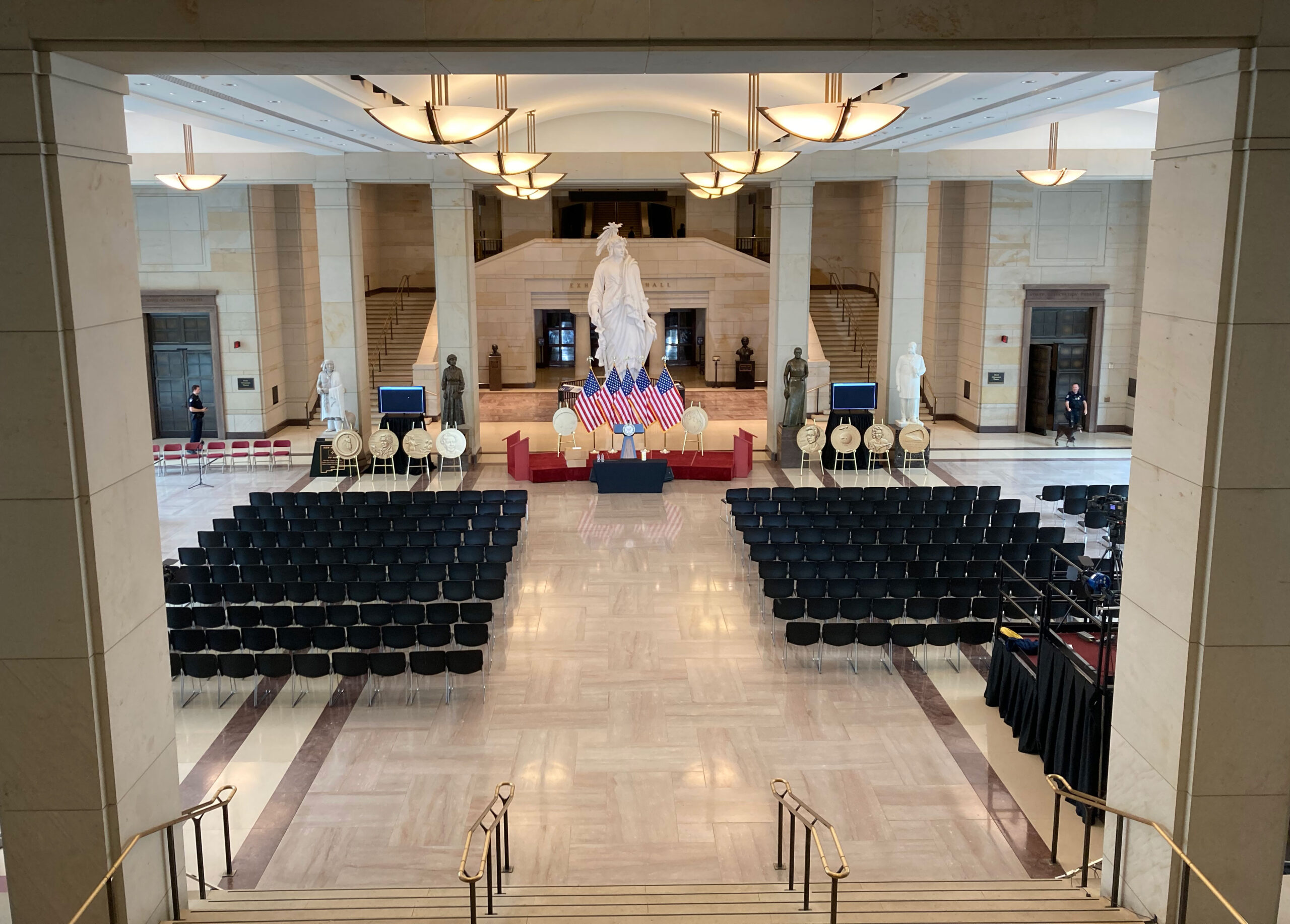 photo of Emancipation Hall at the United States Capitol, set up for the Hidden Figures Congressional Gold Medal Ceremony